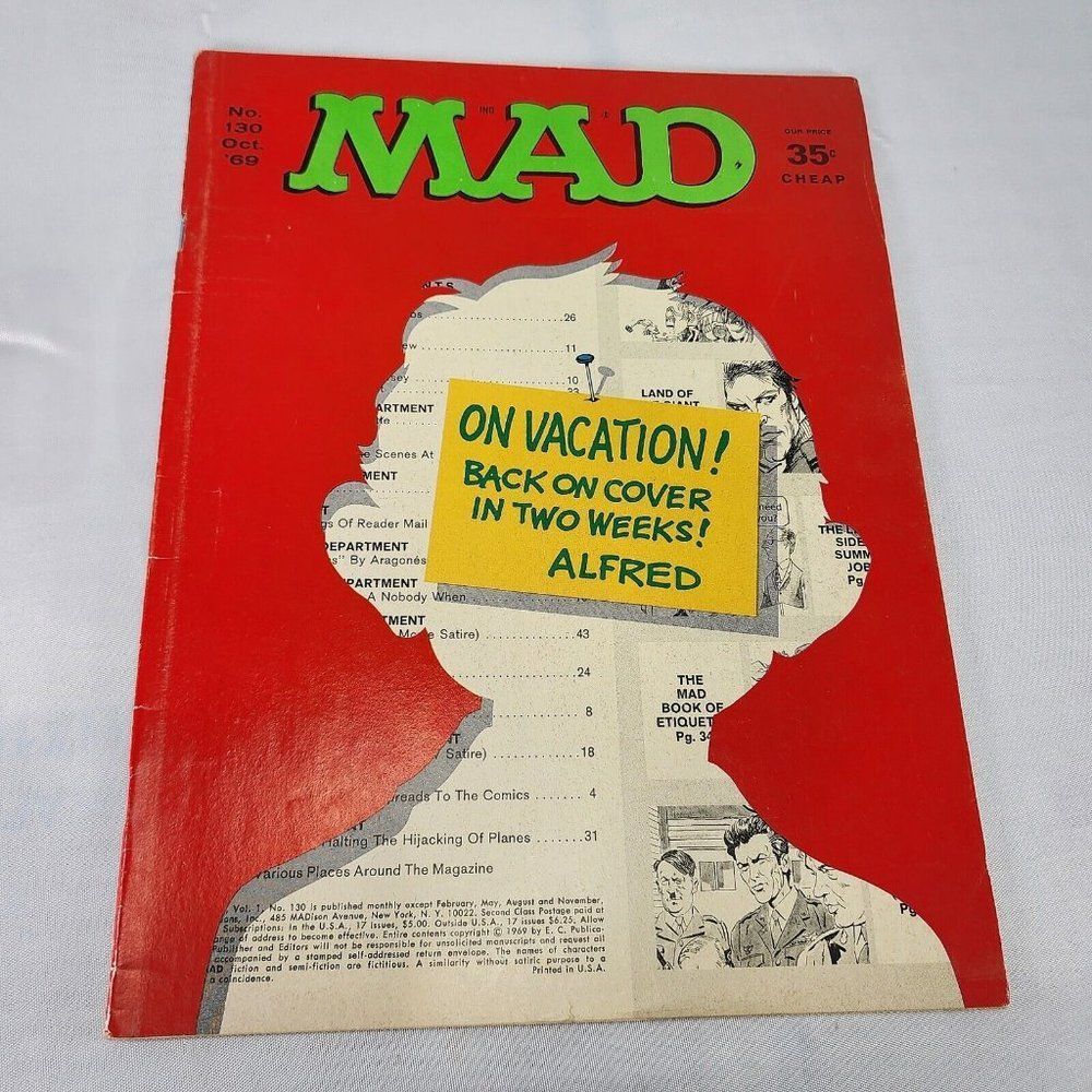 Mad Magazine Issue #130 October 1969 On Vacation Alfred Fidel Castro Iconic Rare